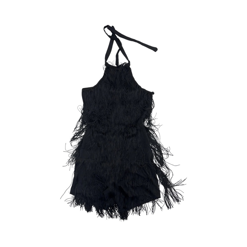 SHEIN VCAY Tied Backless Split Thigh Fringe Hem Halter Dress - Picture 3 of 8